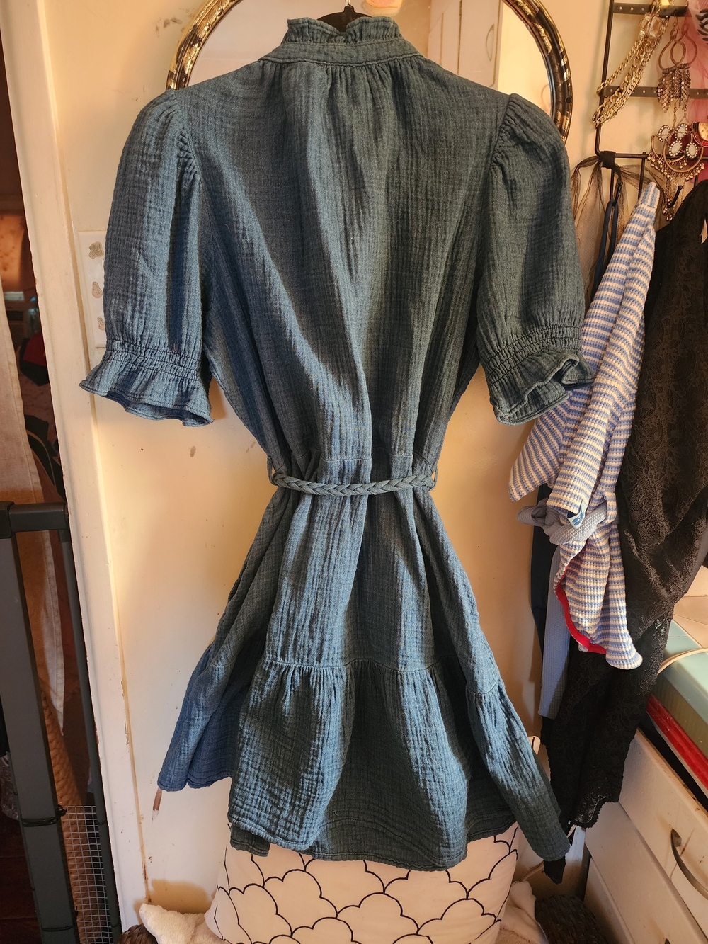 GAP Teal Blue Gauze Mini Dress with Braided Waist